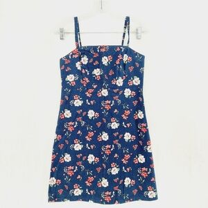 Hollister Floral Navy Blue Pinafore Mini Dress Stretch Academia Summer P6215